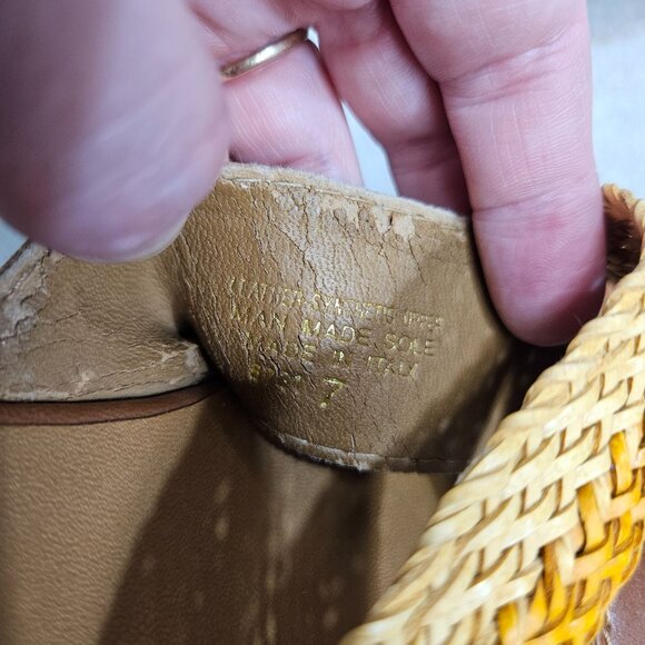 Sotto Sotto Woven Straw & Brown Leather Wedge‎ Sandals Size 38 7 Made In Italy - Picture 6 of 13